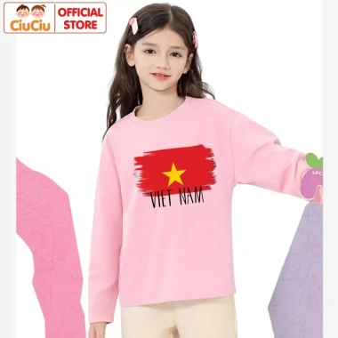 Áo Thun Dài Tay Cờ Đỏ Sao Vàng Việt Nam Cho Bé Trai và Bé Gái CIUCIU KID Cotton Giá 110k