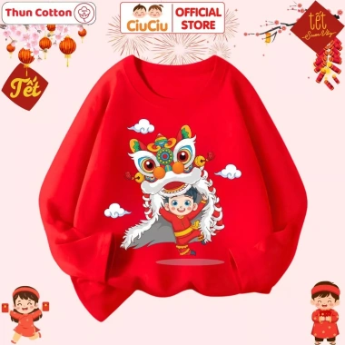 Áo Thun Dài Tay Tết Bính Ngọ Múa Lân 2.026 cho Bé Trai, Bé Gái, Vải Cotton, CIUCIU KID