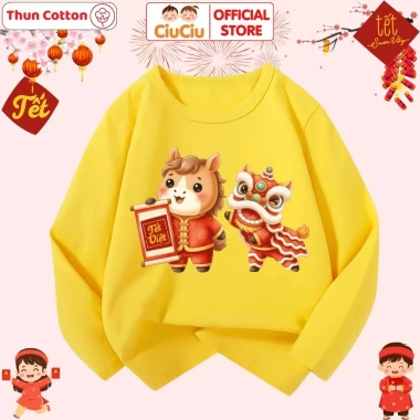 Áo Thun Dài Tay Tết Bính Ngọ Múa Lân 2.026 cho Bé Trai, Bé Gái, Vải Cotton, CIUCIU KID 5 Áo Thun Dài Tay Tết Bính Ngọ Múa Lân 2.026 cho Bé Trai, Bé Gái, Vải Cotton, CIUCIU KID 5