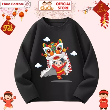 Áo Thun Dài Tay Tết Bính Ngọ Múa Lân 2.026 cho Bé Trai, Bé Gái, Vải Cotton, CIUCIU KID