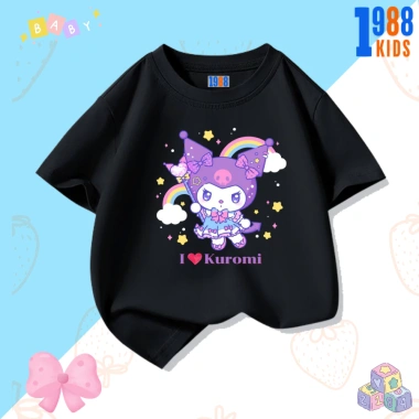 Áo thun đen bé gái in hình Korumi Mylody đáng yêu size 15‑40kg giảm giá 90k