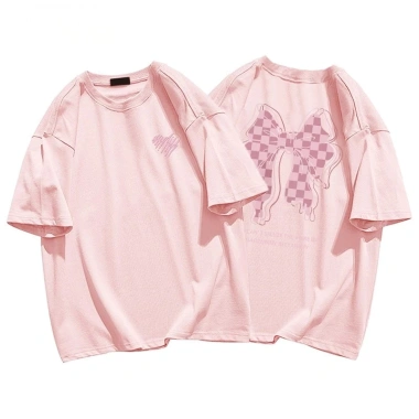 Áo thun Đen Hàn Quốc nữ oversize 100% cotton nơ in hình cô tròn - Giá 69.000đ