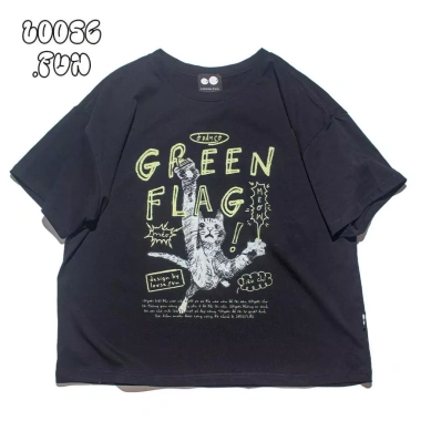 Áo Thun Đen Nam Nữ Green Flag Loose 100% Cotton Form Rộng - Giá chỉ 379.000₫