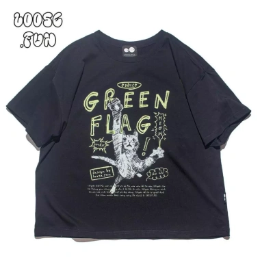 Áo Thun Đen Nam Nữ Green Flag Loose 100% Cotton Form Rộng - Giá chỉ 379.000₫