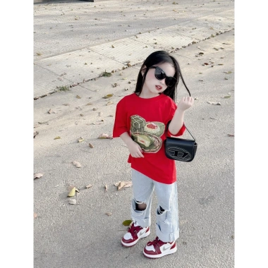 Áo thun đỏ bánh chưng Tết unisex trẻ em - cotton co giãn 4 chiều thoáng mát cộc tay - TABA KIDS 150k
