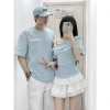Áo thun đôi xanh bèo trắng lệch vai siêu xinh - Giá 168k DESTINY COUPLE