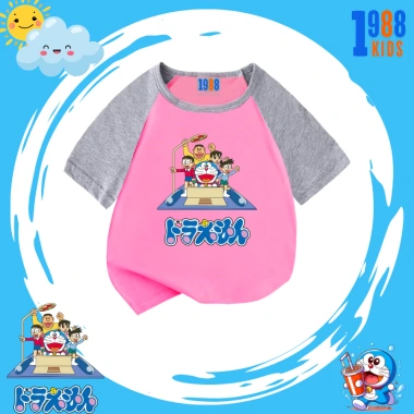 Áo Thun Doraemon Hồng Bé Gái 15-40kg Cotton 4 Chiều Thoáng Mát Giá 90k
