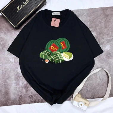 Áo Thun Form Rộng Unisex Thoáng Mát In Hình Bánh Chưng Dưa Hấu Tết 2.026 M-XXL