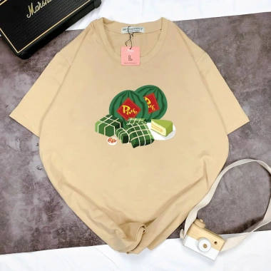 Áo Thun Form Rộng Unisex Thoáng Mát In Hình Bánh Chưng Dưa Hấu Tết 2.026 M-XXL