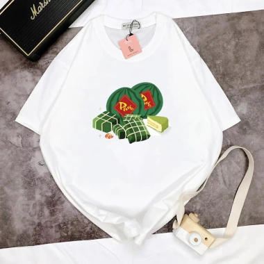 Áo Thun Form Rộng Unisex Thoáng Mát In Hình Bánh Chưng Dưa Hấu Tết 2.026 M-XXL