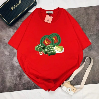 Áo Thun Form Rộng Unisex Thoáng Mát In Hình Bánh Chưng Dưa Hấu Tết 2.026 M-XXL