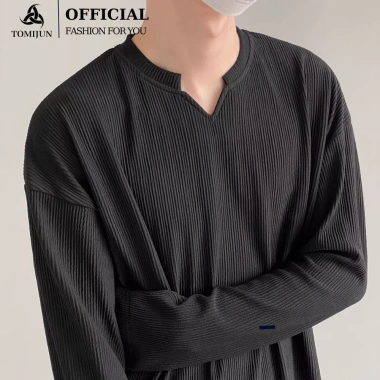 Áo thun gân tăm nam dài tay cổ tròn TOMIJUN co giãn 4 chiều unisex trẻ trung năng động