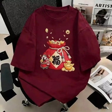 Áo thun gia đình 100% cotton RANZIHUI dáng rộng cổ tròn Tết Nguyên Đán 2.026 cha mẹ và con