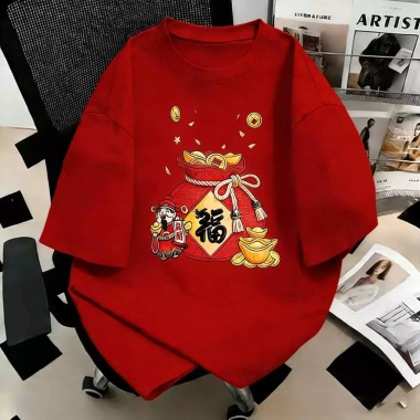 Áo thun gia đình 100% cotton RANZIHUI dáng rộng cổ tròn Tết Nguyên Đán 2.026 cha mẹ và con