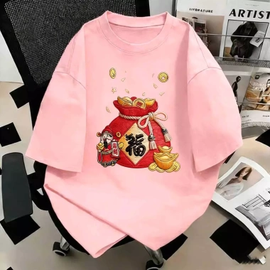 Áo thun gia đình 100% cotton RANZIHUI dáng rộng cổ tròn Tết Nguyên Đán 2.026 cha mẹ và con