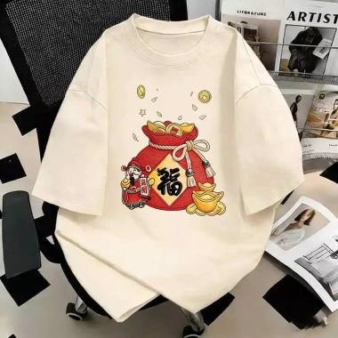 Áo thun gia đình 100% cotton RANZIHUI dáng rộng cổ tròn Tết Nguyên Đán 2.026 cha mẹ và con