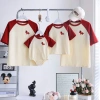 Áo thun gia đình FOM rộng bé phối đỏ, logo ngựa, bờm xanh cute - 169k