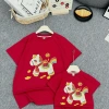 Áo thun gia đình họa tiết ngựa may mắn đỏ Tết, mềm mát cotton 8‑75kg - MinBee 109k 6