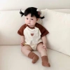 Áo thun gia đình kem tay nâu in gấu nhỏ, cotton 100% co giãn 4C, mát nhẹ, giá ưu đãi 153k 4