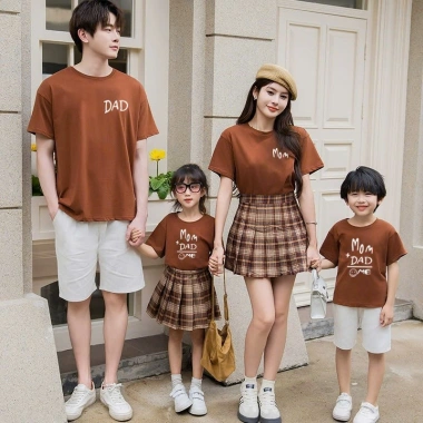 Áo thun gia đình màu nâu Dad Mom Me cotton 100% co giãn 4C mát, in bền, bảo hành - 123k 3