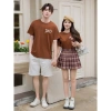 Áo thun gia đình màu nâu Dad Mom Me cotton 100% co giãn 4C mát, in bền, bảo hành - 123k 4