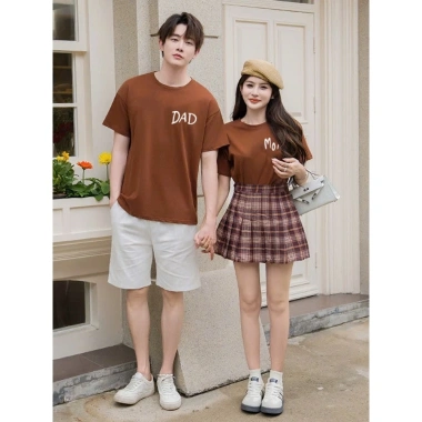 Áo thun gia đình màu nâu Dad Mom Me cotton 100% co giãn 4C mát, in bền, bảo hành - 123k 4