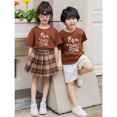 Áo thun gia đình màu nâu Dad Mom Me cotton 100% co giãn 4C mát, in bền, bảo hành - 123k 5