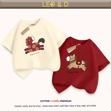 Áo thun gia đình Tết 2.026 in ngựa nâu đỏ cotton 4C LEO&D size 9-90kg giá 117.000đ