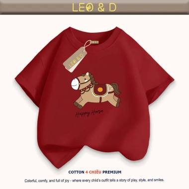 Áo thun gia đình Tết 2.026 in ngựa nâu đỏ cotton 4C LEO&D size 9-90kg giá 117.000đ