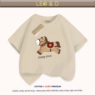 Áo thun gia đình Tết 2.026 in ngựa nâu đỏ cotton 4C LEO&D size 9-90kg giá 117.000đ