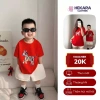 Áo Thun Gia Đình Unisex Đỏ Cổ Tròn Ngắn Tay In Ngựa Vằn Đa Sắc Cotton Thoáng Mát 95k
