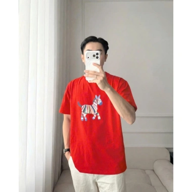 Áo Thun Gia Đình Unisex Đỏ Cổ Tròn Ngắn Tay In Ngựa Vằn Đa Sắc Cotton Thoáng Mát 95k 7