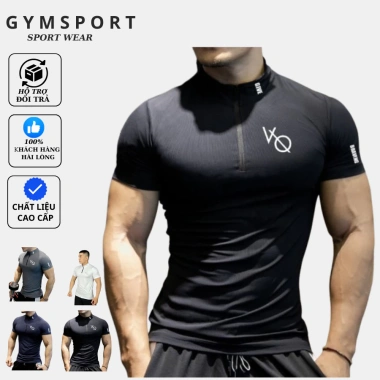 Áo Thun Gym Nam Cổ Trụ Ngắn Tay Form Ôm Body, Vải Thun Lạnh Co Dãn, Thể Thao, Giá Ưu Đãi 199k