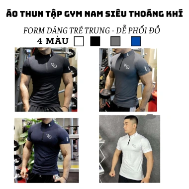 Áo Thun Gym Nam Cổ Trụ Ngắn Tay Form Ôm Body, Vải Thun Lạnh Co Dãn, Thể Thao, Giá Ưu Đãi 199k