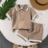 Áo thun Hàn Quốc bé trai mùa hè mỏng 2 bộ, nút tay ngắn + quần short polyester Giá ưu đãi 403.303 VND