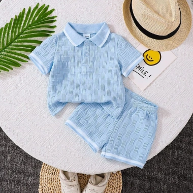 Áo thun Hàn Quốc bé trai mùa hè mỏng 2 bộ, nút tay ngắn + quần short polyester Giá ưu đãi 403.303 VND 2
