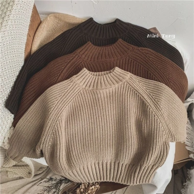 Áo thun Hàn Quốc trẻ em dày cotton màu trơn, áo len mùa xuân - thu - đông, phiên bản bé trai bé gái, giảm giá 209,370 VND