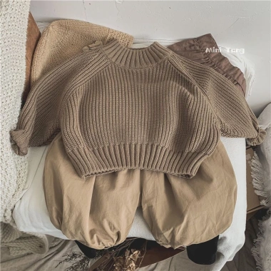 Áo thun Hàn Quốc trẻ em dày cotton màu trơn, áo len mùa xuân - thu - đông, phiên bản bé trai bé gái, giảm giá 209,370 VND