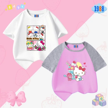 Áo thun Hello Kitty bé gái cotton 4 chiều thấm mồ hôi size 15‑40kg, chỉ 90.000 VND