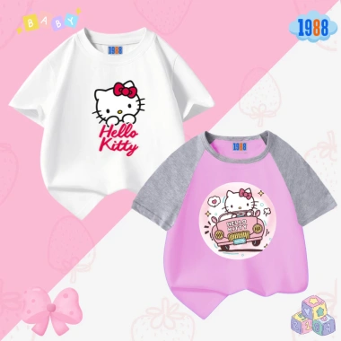 Áo thun Hello Kitty bé gái cotton 4 chiều thấm mồ hôi size 15‑40kg, chỉ 90.000 VND