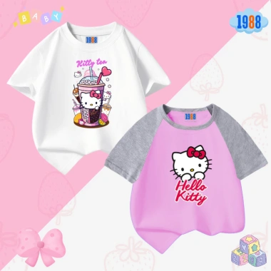 Áo thun Hello Kitty bé gái cotton 4 chiều thấm mồ hôi size 15‑40kg, chỉ 90.000 VND