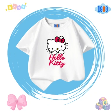 Áo thun Hello Kitty bé gái cotton 4 chiều thấm mồ hôi size 15‑40kg, chỉ 90.000 VND