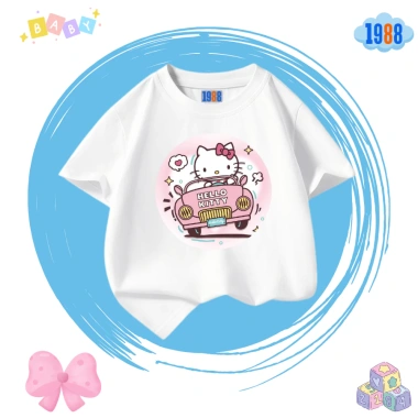 Áo thun Hello Kitty bé gái cotton 4 chiều thấm mồ hôi size 15‑40kg, chỉ 90.000 VND