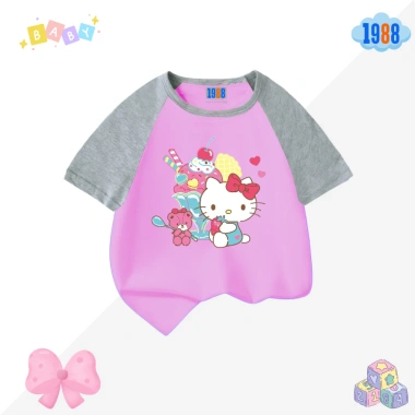 Áo thun Hello Kitty bé gái cotton 4 chiều thấm mồ hôi size 15‑40kg, chỉ 90.000 VND