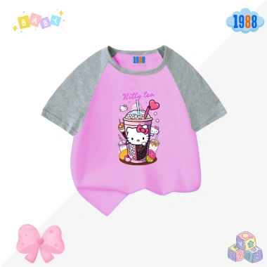 Áo thun Hello Kitty bé gái cotton 4 chiều thấm mồ hôi size 15‑40kg, chỉ 90.000 VND
