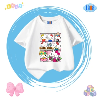 Áo thun Hello Kitty bé gái cotton 4 chiều thấm mồ hôi size 15‑40kg, chỉ 90.000 VND