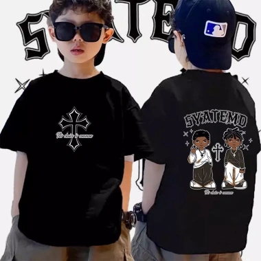 Áo thun HipHop trẻ em in bông ngoại cỡ, 8 màu, ngắn tay - OOTD đường phố Mỹ