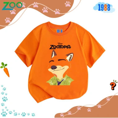 Áo thun hottrend Zootopia 2 cho bé trai, bé gái - màu đen, cam, cổ tròn, cotton co giãn 4 chiều, giá 90k