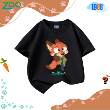 Áo thun hottrend Zootopia 2 cho bé trai, bé gái - màu đen, cam, cổ tròn, cotton co giãn 4 chiều, giá 90k