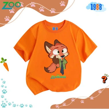 Áo thun hottrend Zootopia 2 cho bé trai, bé gái - màu đen, cam, cổ tròn, cotton co giãn 4 chiều, giá 90k